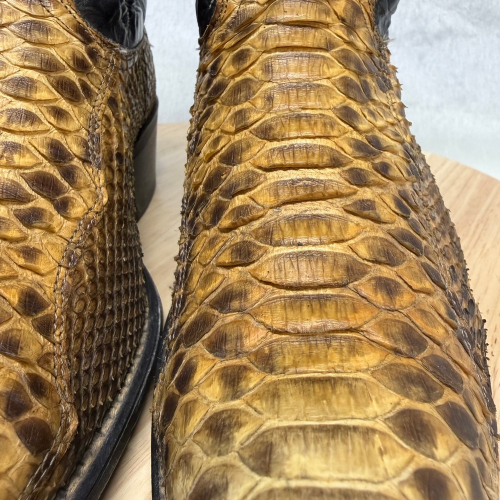 ACME Vintage Genuine Python Snakeskin Cowboy Boots Men's 9D Black Tan - Picture 5 of 14